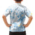 Polynesia Hammerhead Shark Family Matching Off Shoulder Short Dress and Hawaiian Shirt Tropical Flowers Tribal Pattern Blue