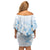 Polynesia Hammerhead Shark Family Matching Off Shoulder Short Dress and Hawaiian Shirt Tropical Flowers Tribal Pattern Blue