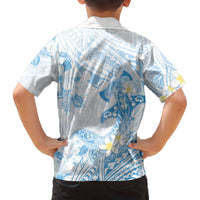 Polynesia Hammerhead Shark Family Matching Puletasi and Hawaiian Shirt Tropical Flowers Tribal Pattern Blue LT05 - Polynesian Pride