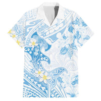 Polynesia Hammerhead Shark Family Matching Puletasi and Hawaiian Shirt Tropical Flowers Tribal Pattern Blue LT05 Dad's Shirt - Short Sleeve Blue - Polynesian Pride