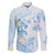 Polynesia Hammerhead Shark Family Matching Puletasi and Hawaiian Shirt Tropical Flowers Tribal Pattern Blue