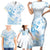 Polynesia Hammerhead Shark Family Matching Short Sleeve Bodycon Dress and Hawaiian Shirt Tropical Flowers Tribal Pattern Blue