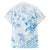 Polynesia Hammerhead Shark Family Matching Short Sleeve Bodycon Dress and Hawaiian Shirt Tropical Flowers Tribal Pattern Blue