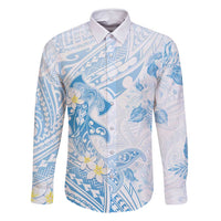 Polynesia Hammerhead Shark Family Matching Summer Maxi Dress and Hawaiian Shirt Tropical Flowers Tribal Pattern Blue LT05 Dad's Shirt - Long Sleeve Blue - Polynesian Pride