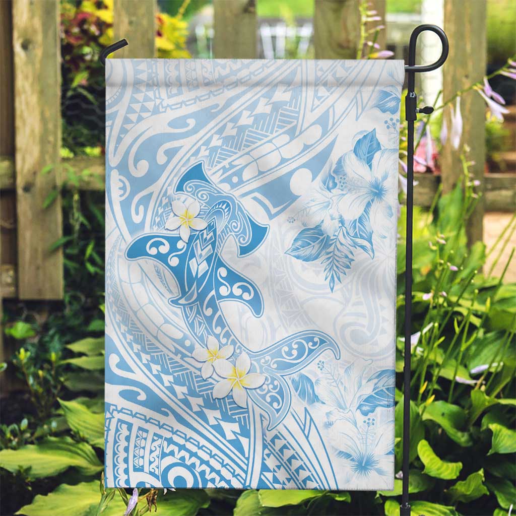 Polynesia Hammerhead Shark Garden Flag Tropical Flowers Tribal Pattern Blue LT05 Garden Flag Blue - Polynesian Pride