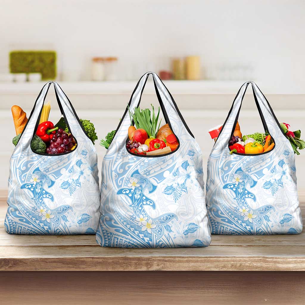 Polynesia Hammerhead Shark Grocery Bag Tropical Flowers Tribal Pattern Blue LT05 3-pack One Size Blue - Polynesian Pride
