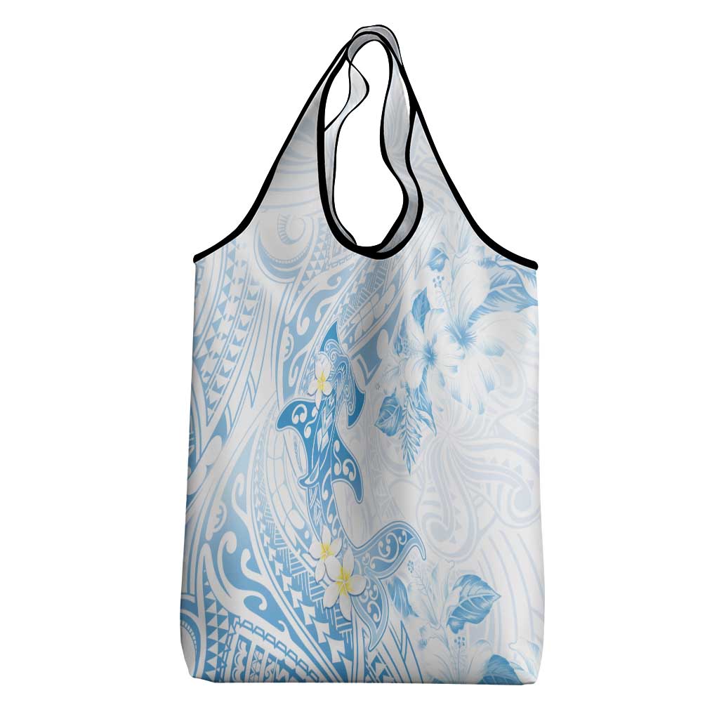 Polynesia Hammerhead Shark Grocery Bag Tropical Flowers Tribal Pattern Blue LT05 - Polynesian Pride