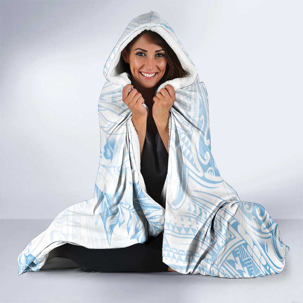 Polynesia Hammerhead Shark Hooded Blanket Tropical Flowers Tribal Pattern Blue LT05 - Polynesian Pride