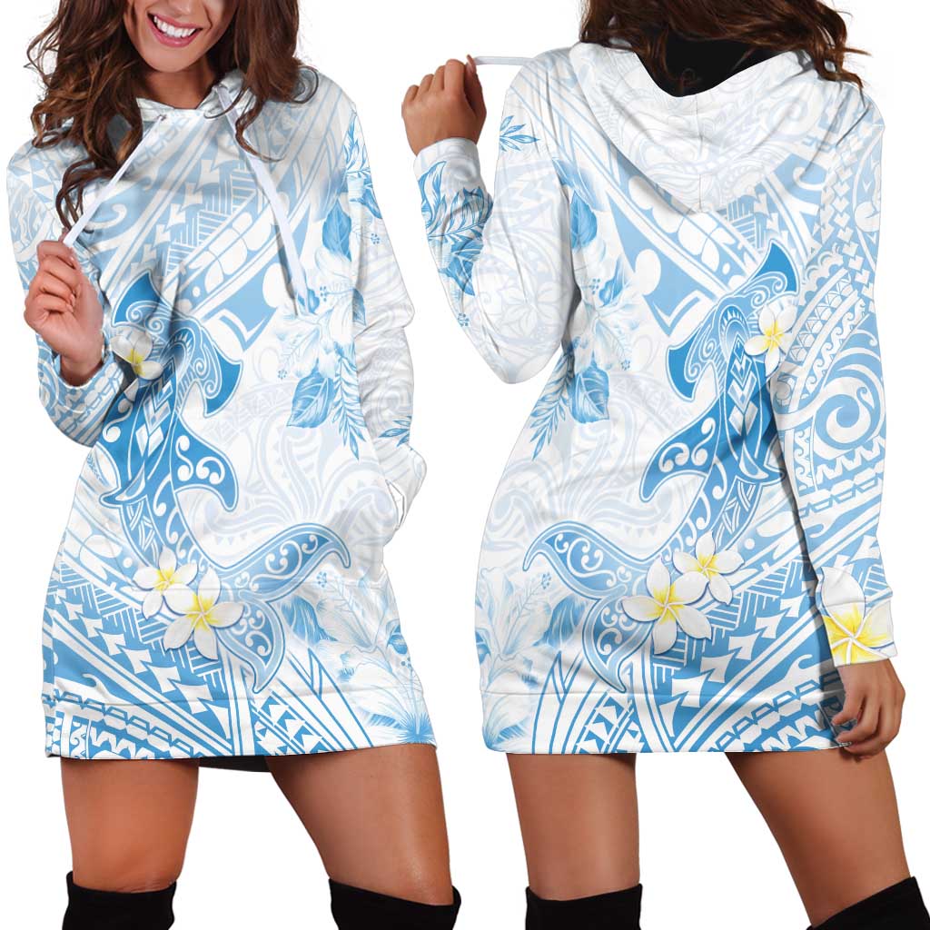 Polynesia Hammerhead Shark Hoodie Dress Tropical Flowers Tribal Pattern Blue LT05 - Polynesian Pride