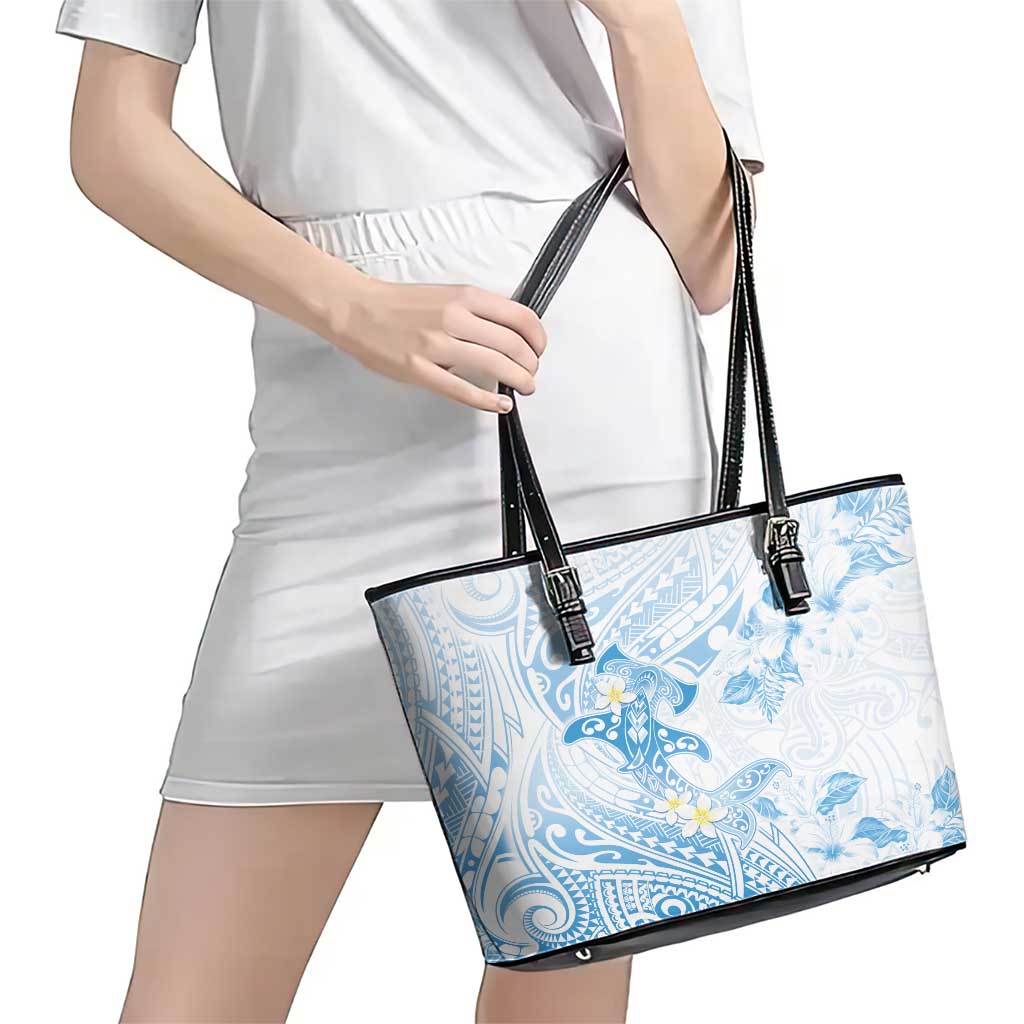 Polynesia Hammerhead Shark Leather Tote Bag Tropical Flowers Tribal Pattern Blue LT05 - Polynesian Pride