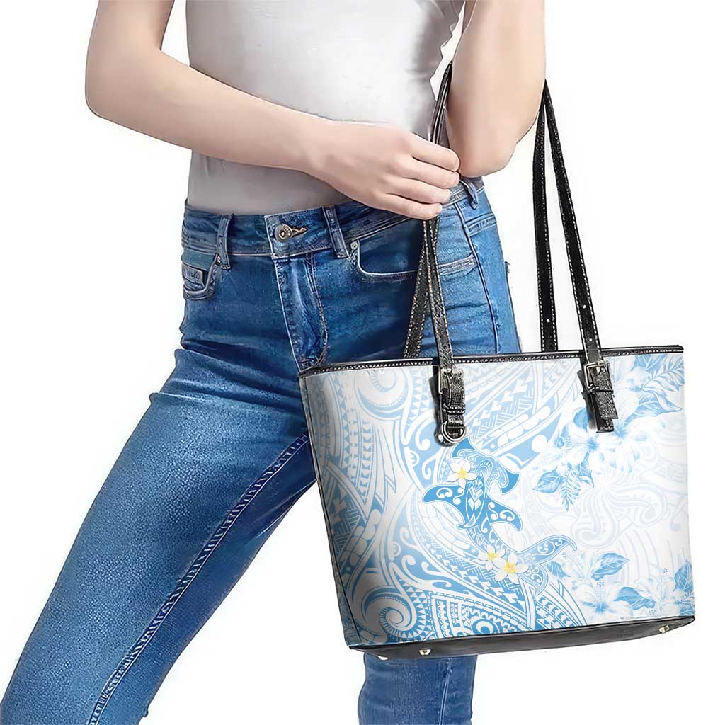 Polynesia Hammerhead Shark Leather Tote Bag Tropical Flowers Tribal Pattern Blue LT05 - Polynesian Pride