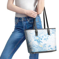 Polynesia Hammerhead Shark Leather Tote Bag Tropical Flowers Tribal Pattern Blue LT05 - Polynesian Pride