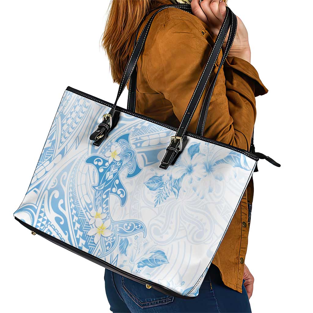 Polynesia Hammerhead Shark Leather Tote Bag Tropical Flowers Tribal Pattern Blue LT05 - Polynesian Pride