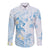 Polynesia Hammerhead Shark Long Sleeve Button Shirt Tropical Flowers Tribal Pattern Blue