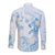 Polynesia Hammerhead Shark Long Sleeve Button Shirt Tropical Flowers Tribal Pattern Blue