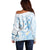 Polynesia Hammerhead Shark Off Shoulder Sweater Tropical Flowers Tribal Pattern Blue