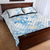 Polynesia Hammerhead Shark Quilt Bed Set Tropical Flowers Tribal Pattern Blue