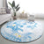 Polynesia Hammerhead Shark Round Carpet Tropical Flowers Tribal Pattern Blue