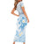 Polynesia Hammerhead Shark Short Sleeve Bodycon Dress Tropical Flowers Tribal Pattern Blue