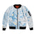 Polynesia Hammerhead Shark Sleeve Zip Bomber Jacket Tropical Flowers Tribal Pattern Blue