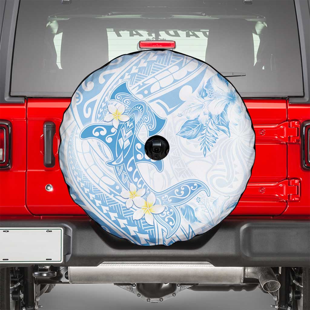 Polynesia Hammerhead Shark Spare Tire Cover Tropical Flowers Tribal Pattern Blue LT05 - Polynesian Pride