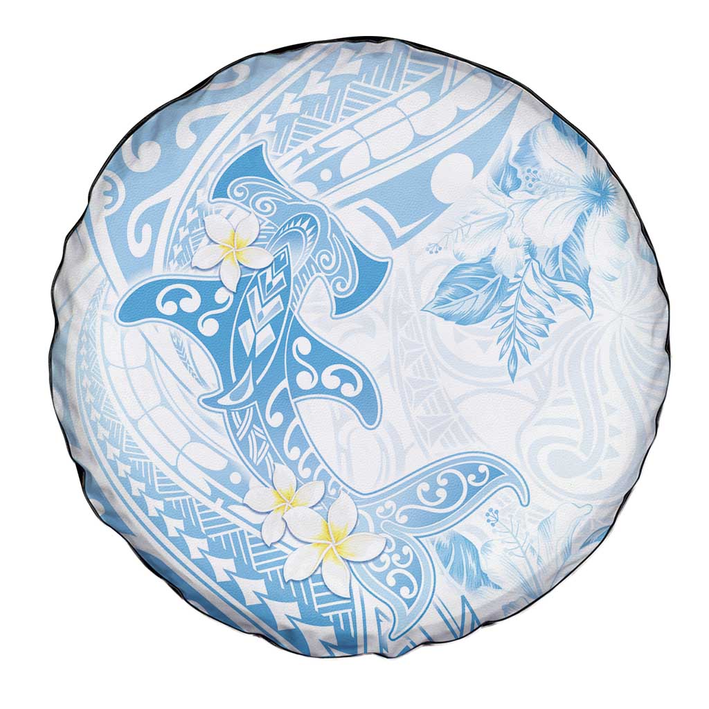Polynesia Hammerhead Shark Spare Tire Cover Tropical Flowers Tribal Pattern Blue LT05 - Polynesian Pride