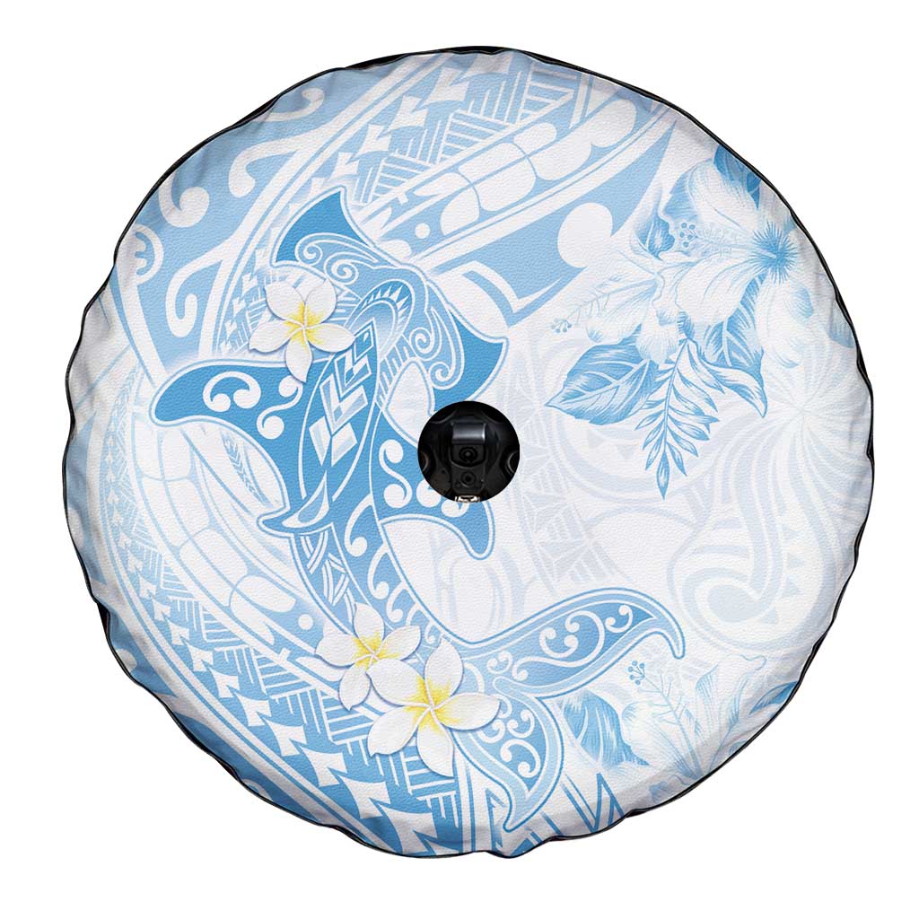 Polynesia Hammerhead Shark Spare Tire Cover Tropical Flowers Tribal Pattern Blue LT05 - Polynesian Pride