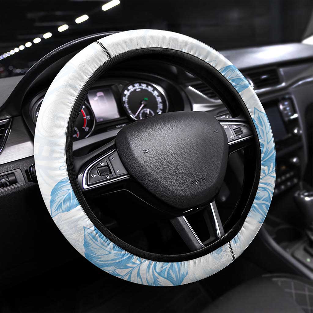 Polynesia Hammerhead Shark Steering Wheel Cover Tropical Flowers Tribal Pattern Blue LT05 Universal Fit Blue - Polynesian Pride
