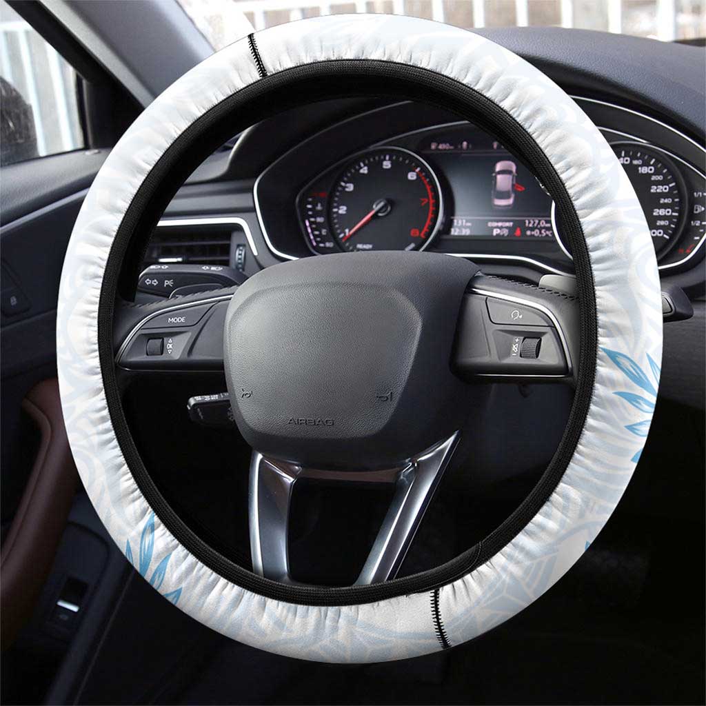 Polynesia Hammerhead Shark Steering Wheel Cover Tropical Flowers Tribal Pattern Blue LT05 - Polynesian Pride