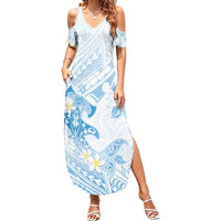 Polynesia Hammerhead Shark Summer Maxi Dress Tropical Flowers Tribal Pattern Blue LT05 Women Blue - Polynesian Pride