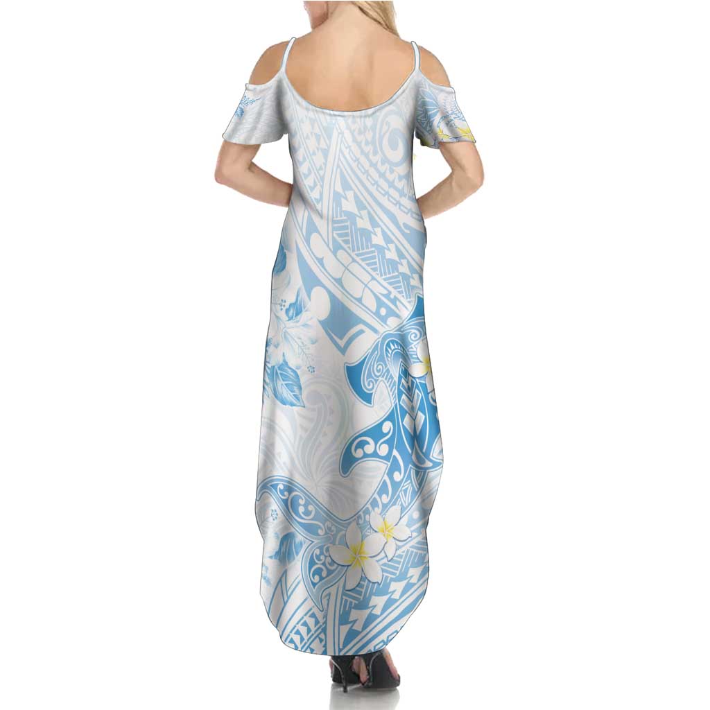 Polynesia Hammerhead Shark Summer Maxi Dress Tropical Flowers Tribal Pattern Blue LT05 - Polynesian Pride