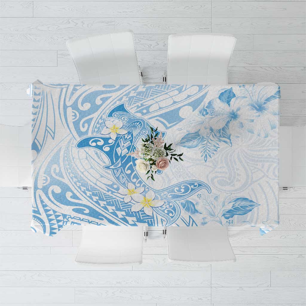 Polynesia Hammerhead Shark Tablecloth Tropical Flowers Tribal Pattern Blue LT05 Blue - Polynesian Pride