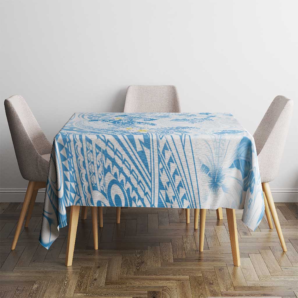 Polynesia Hammerhead Shark Tablecloth Tropical Flowers Tribal Pattern Blue LT05 - Polynesian Pride