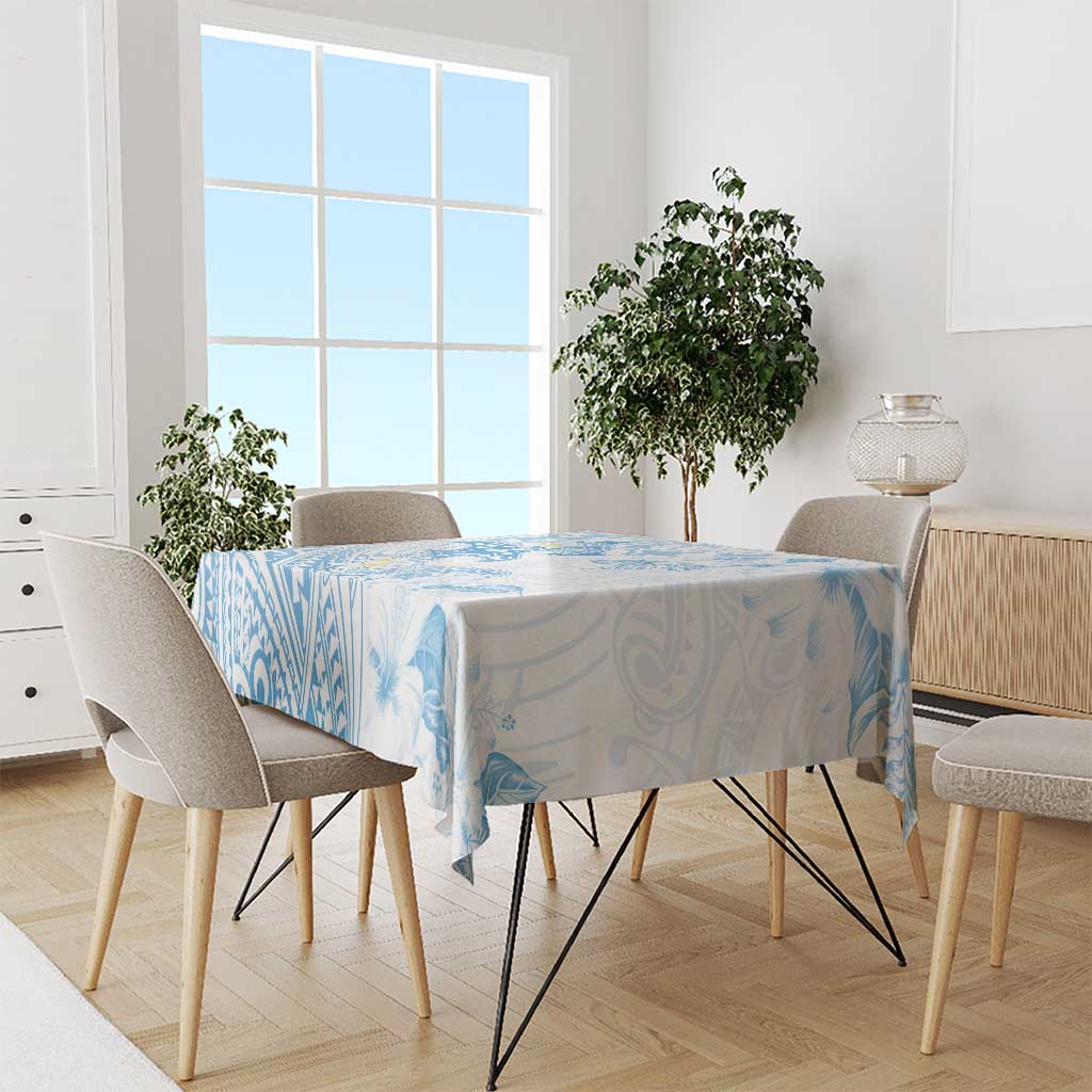 Polynesia Hammerhead Shark Tablecloth Tropical Flowers Tribal Pattern Blue LT05 - Polynesian Pride