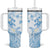 Polynesia Hammerhead Shark Tumbler With Handle Tropical Flowers Tribal Pattern Blue