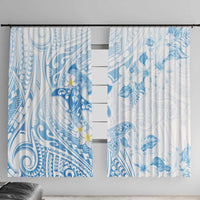 Polynesia Hammerhead Shark Window Curtain Tropical Flowers Tribal Pattern Blue LT05 With Hooks Blue - Polynesian Pride