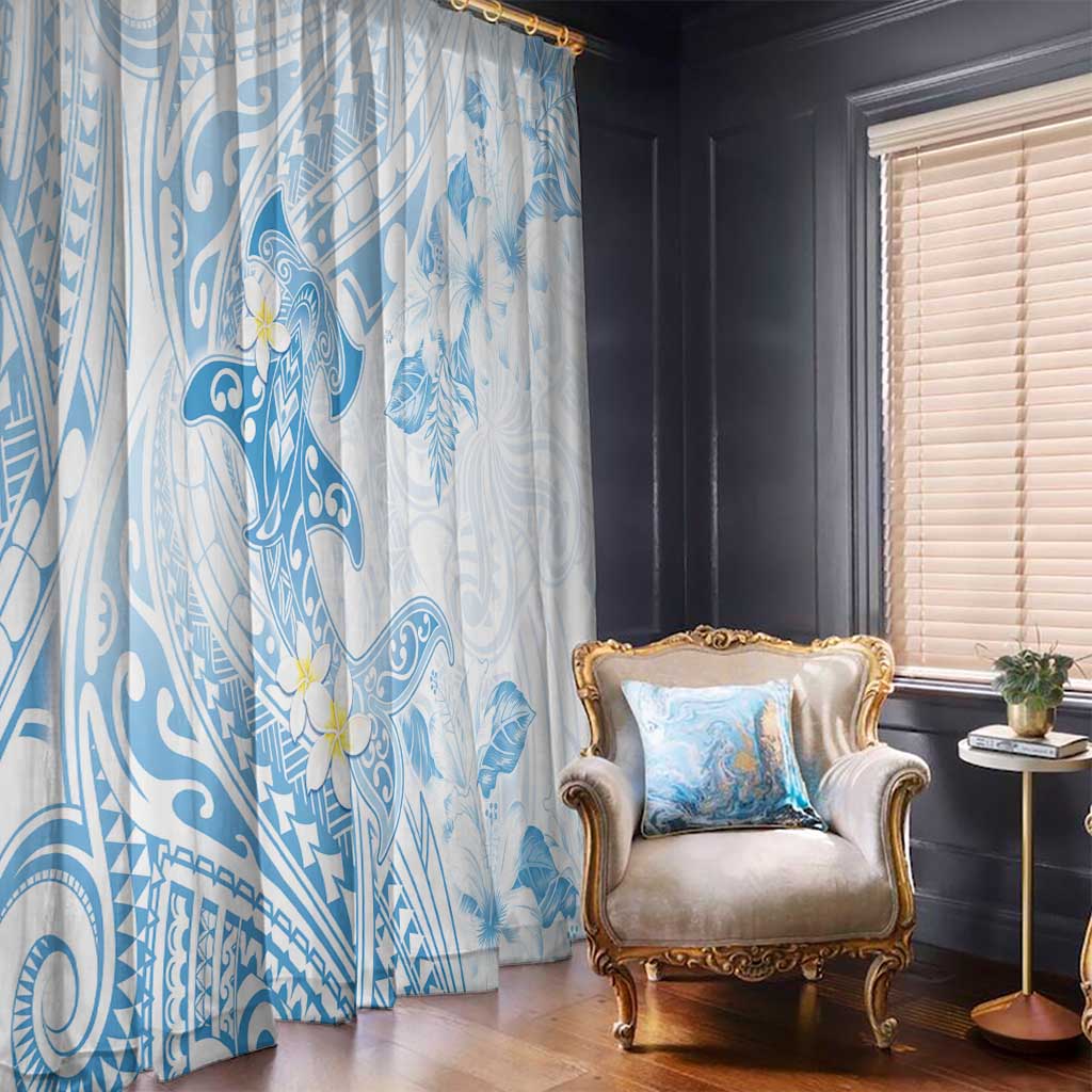 Polynesia Hammerhead Shark Window Curtain Tropical Flowers Tribal Pattern Blue LT05 - Polynesian Pride