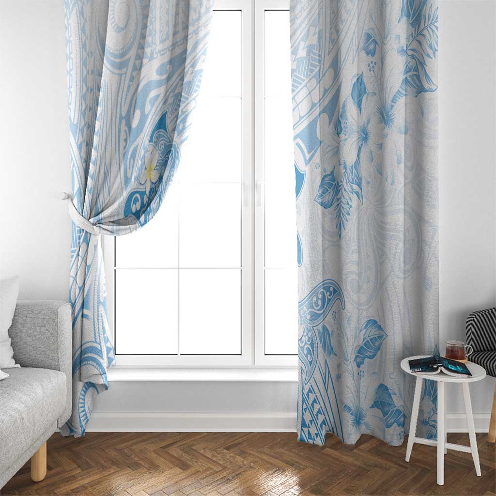Polynesia Hammerhead Shark Window Curtain Tropical Flowers Tribal Pattern Blue LT05 - Polynesian Pride