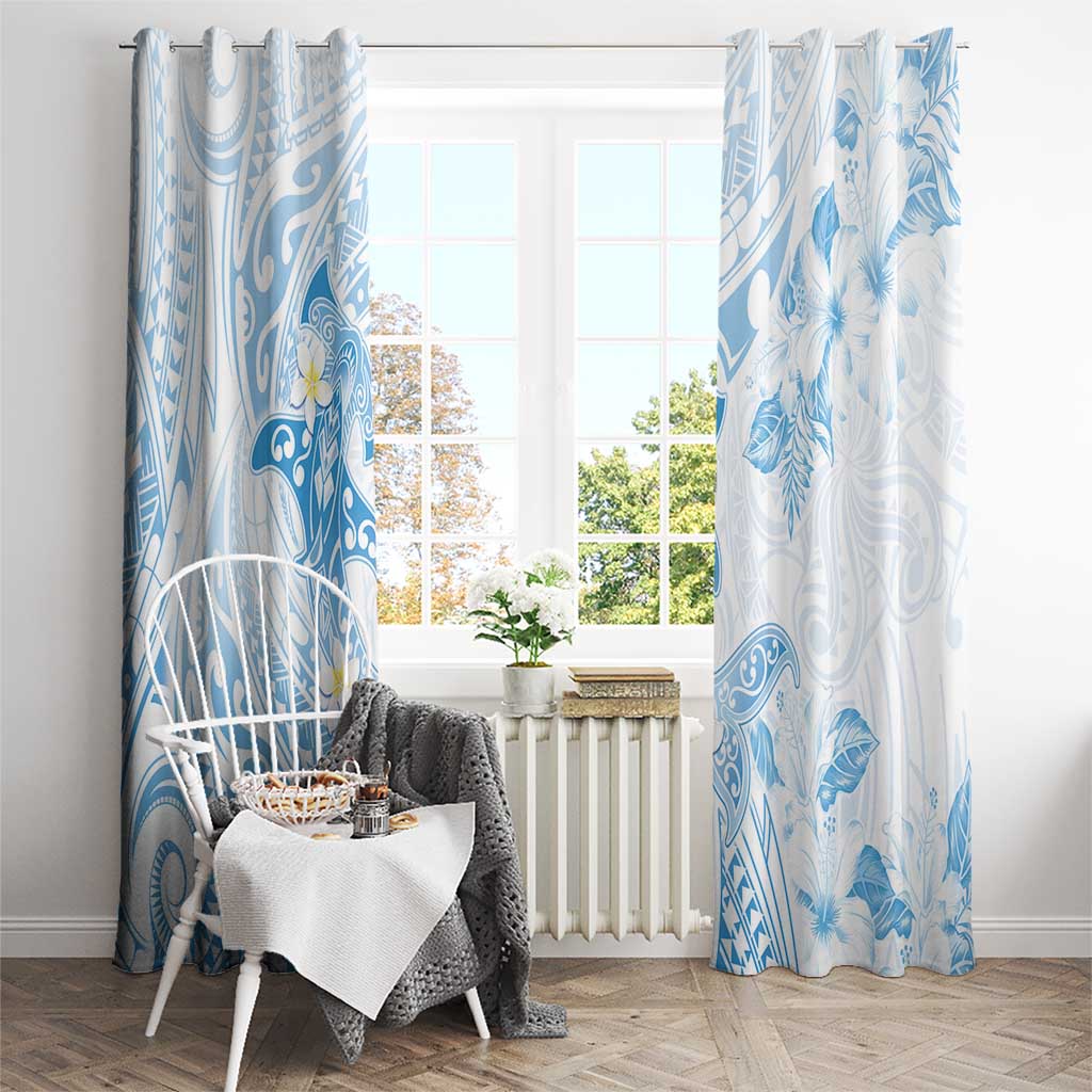 Polynesia Hammerhead Shark Window Curtain Tropical Flowers Tribal Pattern Blue LT05 - Polynesian Pride