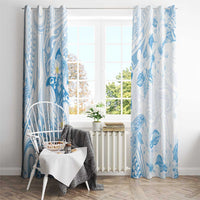 Polynesia Hammerhead Shark Window Curtain Tropical Flowers Tribal Pattern Blue LT05 - Polynesian Pride