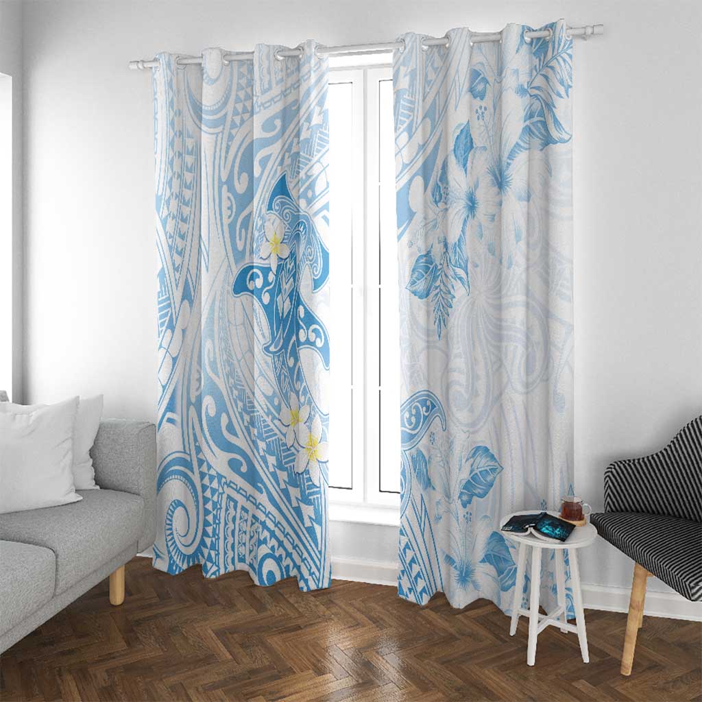 Polynesia Hammerhead Shark Window Curtain Tropical Flowers Tribal Pattern Blue LT05 With Grommets Blue - Polynesian Pride