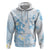 Polynesia Hammerhead Shark Zip Hoodie Tropical Flowers Tribal Pattern Blue