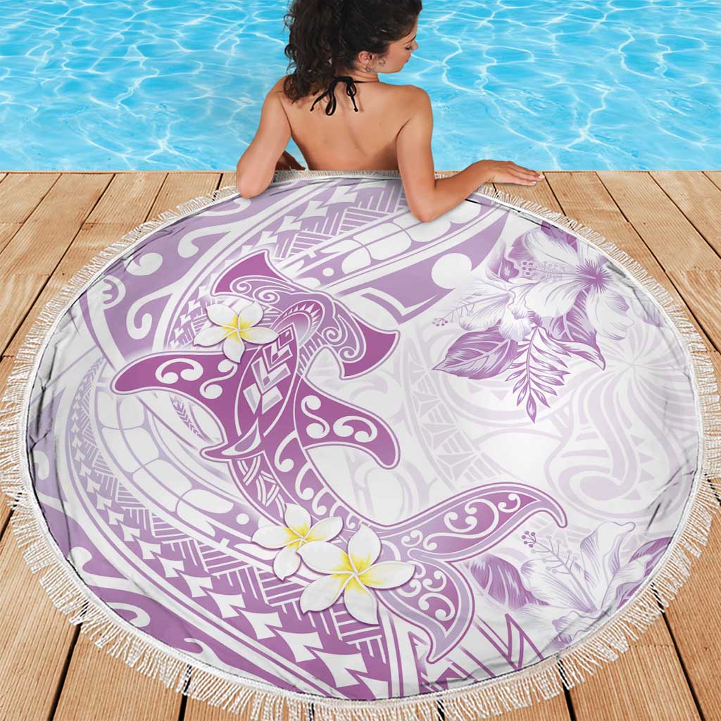 Polynesia Hammerhead Shark Beach Blanket Tropical Flowers Tribal Pattern Lavender LT05 - Polynesian Pride