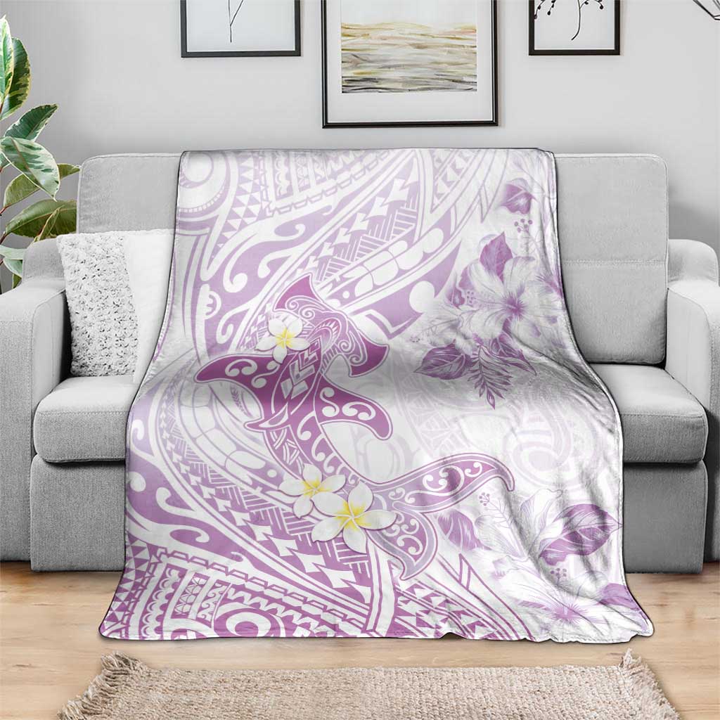 Polynesia Hammerhead Shark Blanket Tropical Flowers Tribal Pattern Lavender LT05 - Polynesian Pride