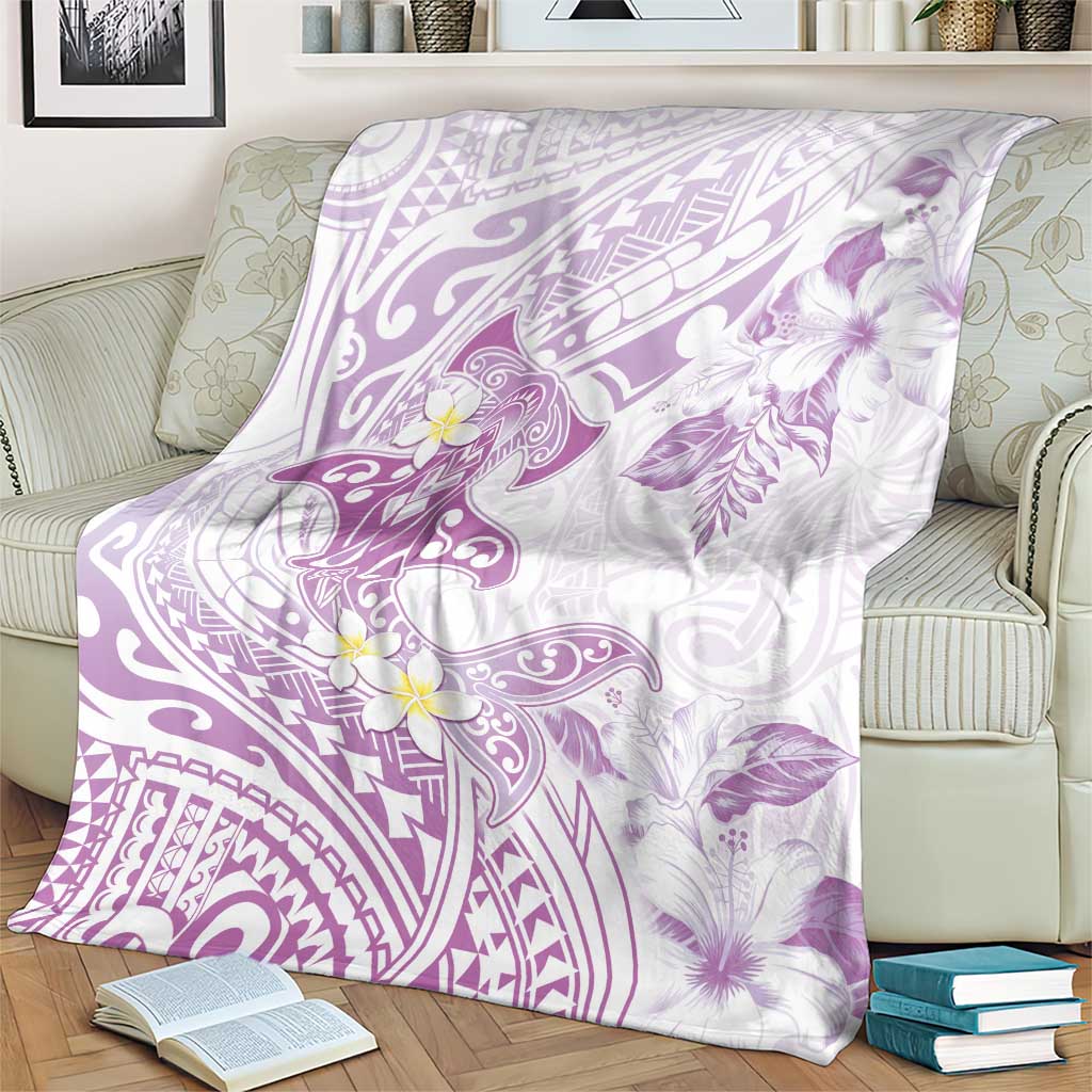 Polynesia Hammerhead Shark Blanket Tropical Flowers Tribal Pattern Lavender LT05 - Polynesian Pride