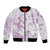 Polynesia Hammerhead Shark Bomber Jacket Tropical Flowers Tribal Pattern Lavender