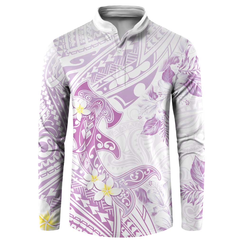 Polynesia Hammerhead Shark Button Sweatshirt Tropical Flowers Tribal Pattern Lavender LT05 Purple - Polynesian Pride
