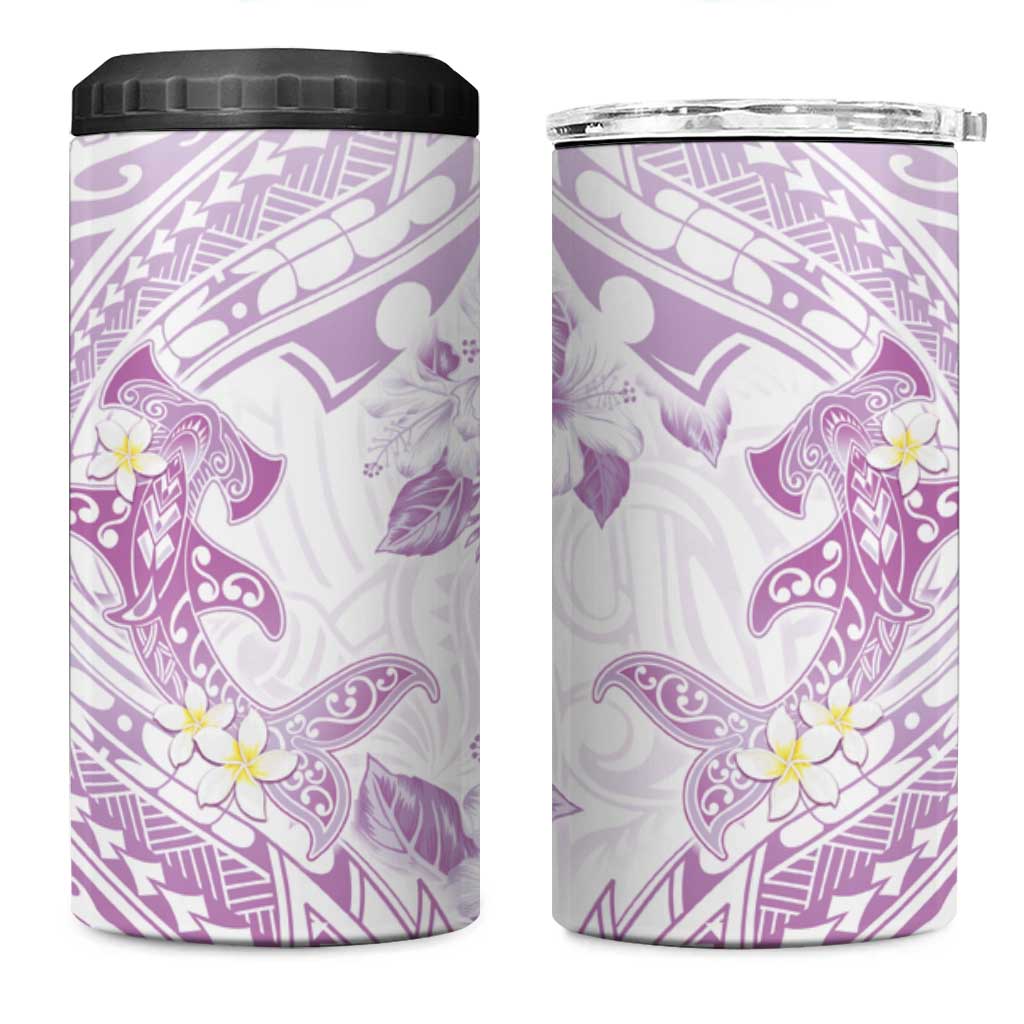 Polynesia Hammerhead Shark 4 in 1 Can Cooler Tumbler Tropical Flowers Tribal Pattern Lavender