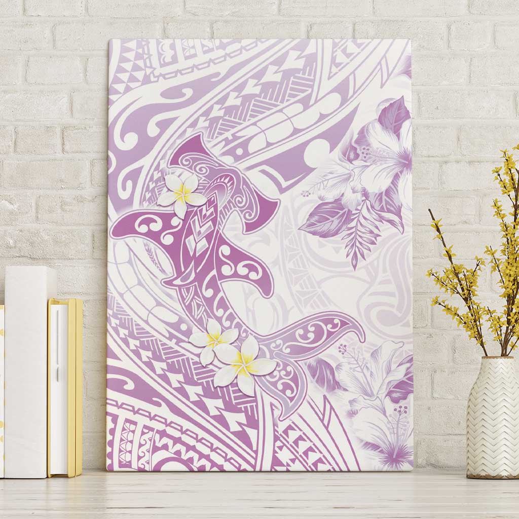 Polynesia Hammerhead Shark Canvas Wall Art Tropical Flowers Tribal Pattern Lavender