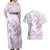 Polynesia Hammerhead Shark Couples Matching Off Shoulder Maxi Dress and Hawaiian Shirt Tropical Flowers Tribal Pattern Lavender